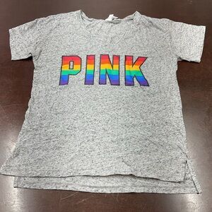 PINK Victoria's Secret Gray Tee with Rainbow Logo